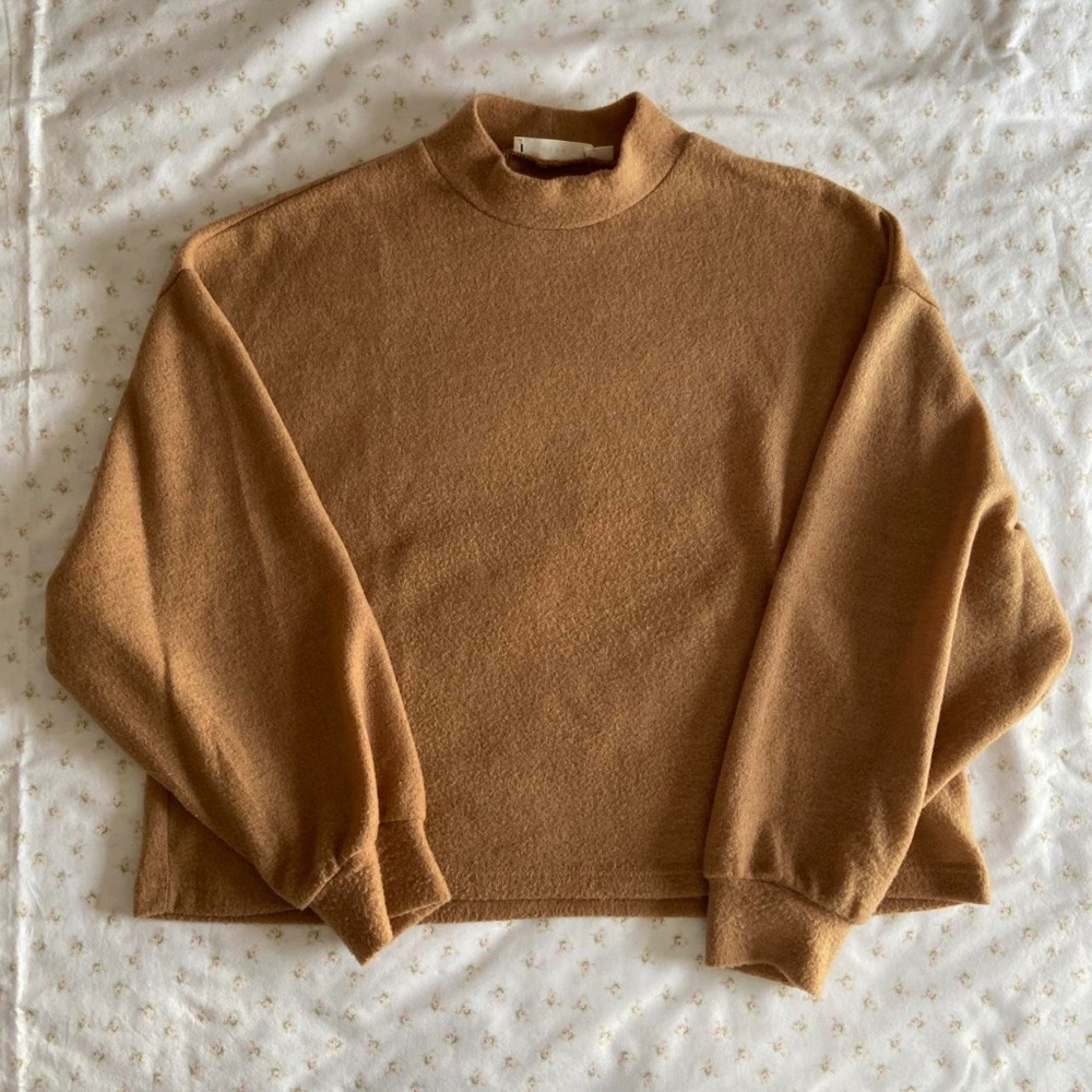 brown lightweight mock neck sweater